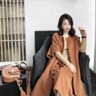 Short-sleeve Open Front Coat / Wide Leg Pants