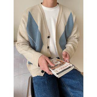 V-neck Argyle Oversized Cardigan