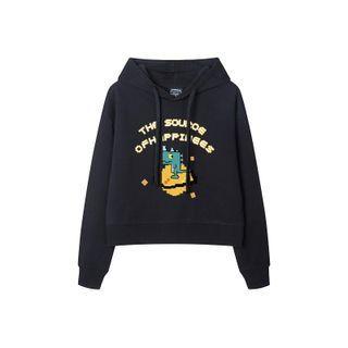 Long Sleeve Cartoon Print Lettering Cropped Hoodie