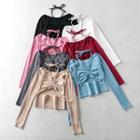 Long-sleeve Drawstring Cutout Cropped T-shirt