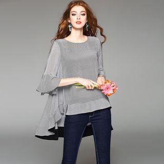 Ruffled Striped Loose-fit Blouse