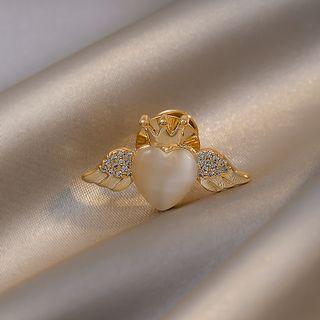 Crown Flying Heart Cat Eye Stone Brooch