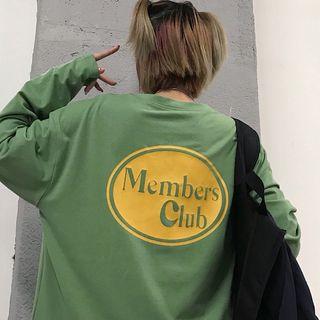 Long-sleeve Lettering T-shirt Green - One Size