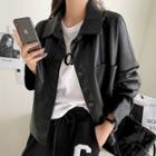 Collared Button-up Faux Leather Jacket