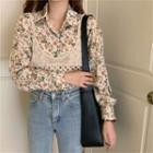 Plain Perforated Camisole / Long-sleeve Floral Shirt