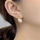 Faux Pearl Drop Earring 925 Silver Earring - Gold & White - One Size