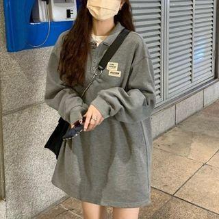Plain Polo Sweatshirt Gray - One Size