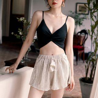 Set: Lace Trim High-waist Tankini + Drawstring Shorts