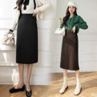 High Waist Fleece-lined Pencil Skirt