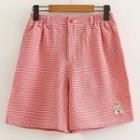 Bear Embroidered Checked Wide-leg Shorts