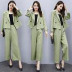 Set: Double-breasted Cropped Blazer + Wide-leg Pants