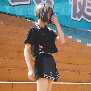 Set: Short-sleeve Embroidered Polo Shirt + Skort