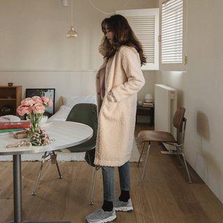 Round-neck Fleece Coat Ivory - One Size
