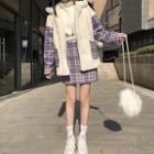 Mock Two-piece Buttoned Jacket / Plaid Skirt