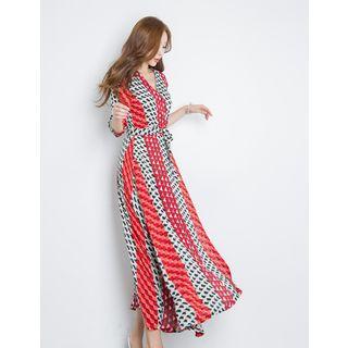 Pattern Maxi Surplice-wrap Dress