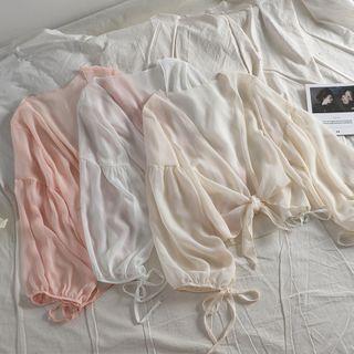 Balloon-sleeve Tie-front Chiffon Jacket