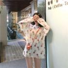 Sheer See-through Flower Print Long-sleeve T-shirt As Shown In Figure - One Size