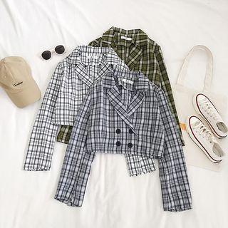 Plaid Double-breasted Cropped Blazer