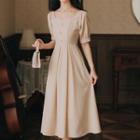 Square-neck Tie-waist Midi A-line Dress
