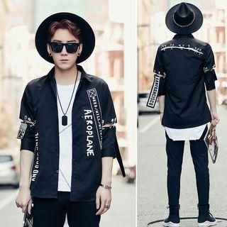Safety Pins Detail Elbow-sleeve Print Shirt