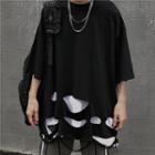 Distressed Round Neck Short-sleeve Top