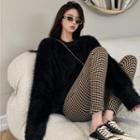 Loose-fit Furry Sweater / Argyle High-waist Skinny Pants