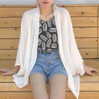 Plain Bell Sleeve Chiffon Light Jacket