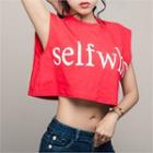 Cap-sleeve Lettering Cropped Top