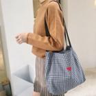 Embroidered Plaid Canvas Tote