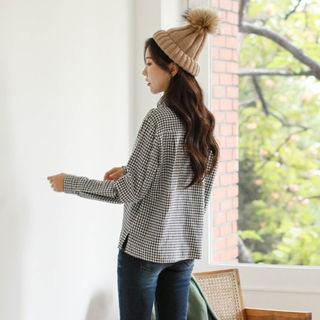 Beribboned Gingham Flannel Blouse