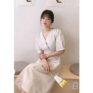 V-neck Tie-waist Cotton Dress