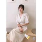 V-neck Tie-waist Cotton Dress