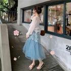 Flower Print Spaghetti Strap Midi A-line Dress / Lace Up Chiffon Jacket