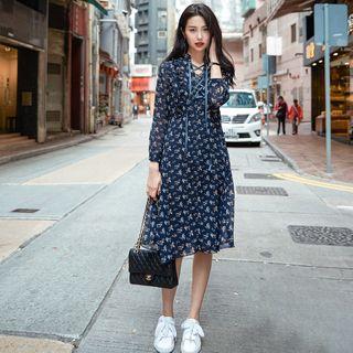 Cross Strap-front Floral Chiffon Dress