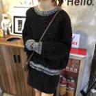 Melange Trim Sweater Black - One Size