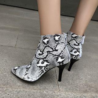 High Heel Snake Print Short Boots