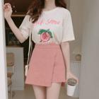 Short-sleeve Fruit Print T-shirt / Mini A-line Skirt
