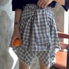 Plaid Mock Two-piece Irregular Skirt