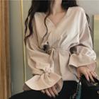 V-neck Wrapped Blouse With Sash