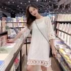 Set: Elbow-sleeve Mini Lace Dress + Spaghetti Strap Dress