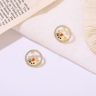 Rhinestone Tiger Hoop Stud Earring 1 Pair - Gold - One Size