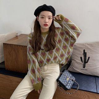 Heart Print Crew-neck Sweater