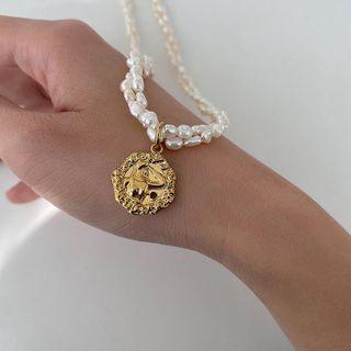 Pendant Faux Pearl Necklace White & Gold - One Size