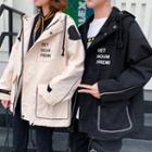 Couple Matching Lettering Contrast Stitching Zip Jacket