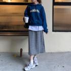 Lettering Print Drawstring Hoodie / Houndstooth Midi A-line Skirt