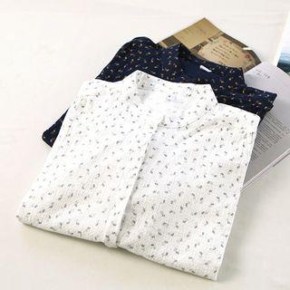 Floral Print Band Collar Shirtdress