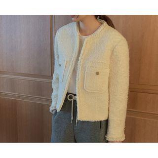 Collarless Boucle Tweed Jacket (cream) One Size