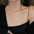 Faux Pearl Rhinestone Lettering Choker 1 Pc - Gold - One Size