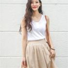 Buttoned-neck Knit Tank Top