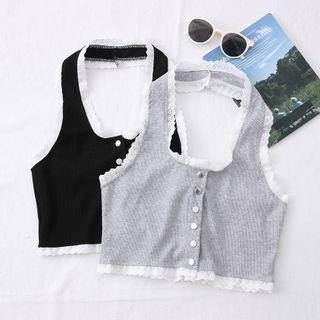 Lace-trim Button-down Halter Top
